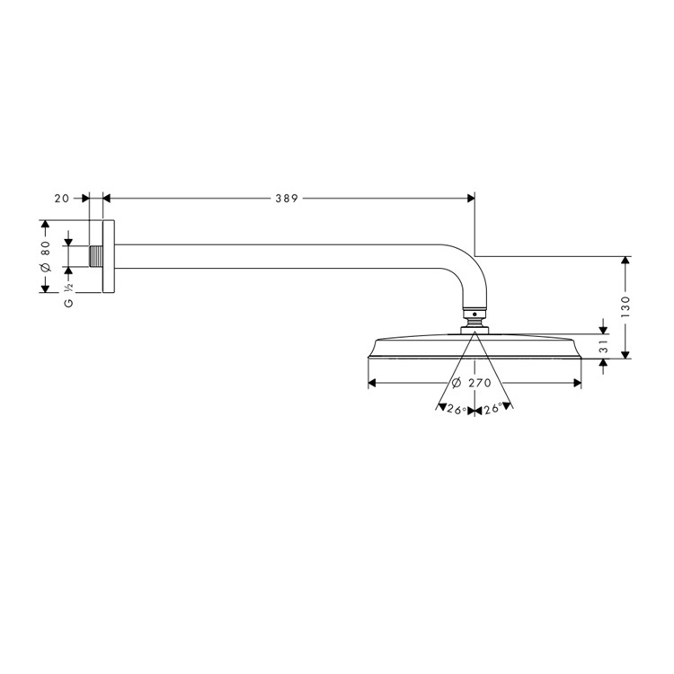 hansgrohe Raindance Classic 240 27424, -090 1jet overhead shower with wall shower arm *Display Item*