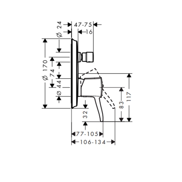 hansgrohe Metropol Classic 31345, -090 + 01800, -180 Single lever bath mixer for concealed installation
