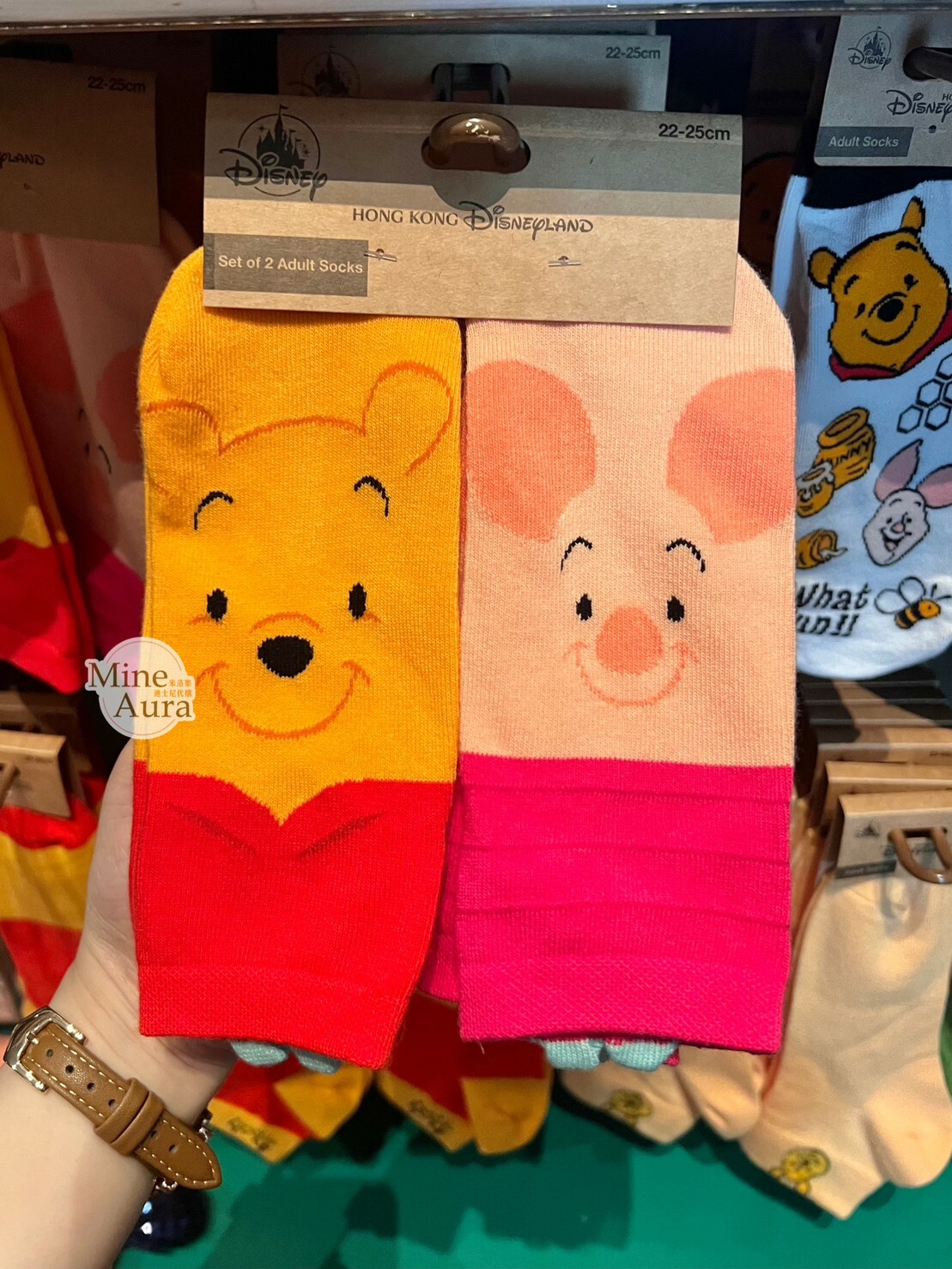 小熊維尼 Winnie the Pooh 小豬 皮傑 piglet 大臉 圖案 襪子 2入組 -香港迪士尼樂園