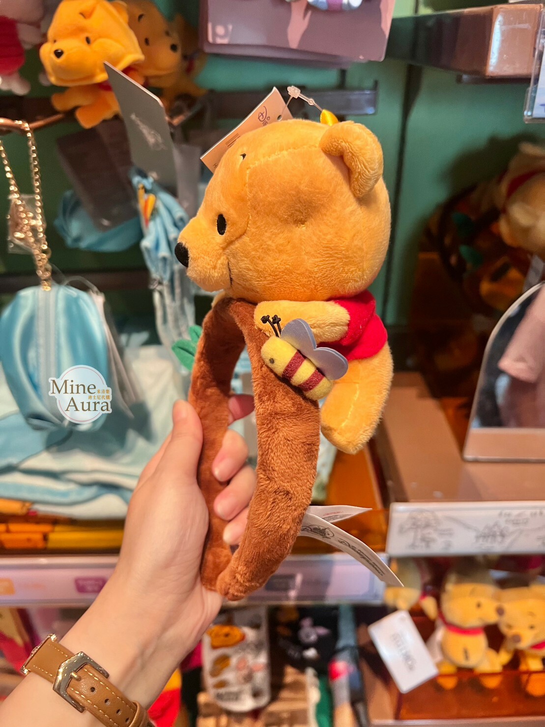 小熊維尼 Winnie the Pooh 正面趴姿 趴趴 絨毛造型 髮圈 髮箍 -香港迪士尼樂園