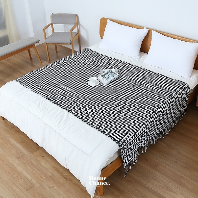 復古格紋千鳥格流蘇沙發毯 四色