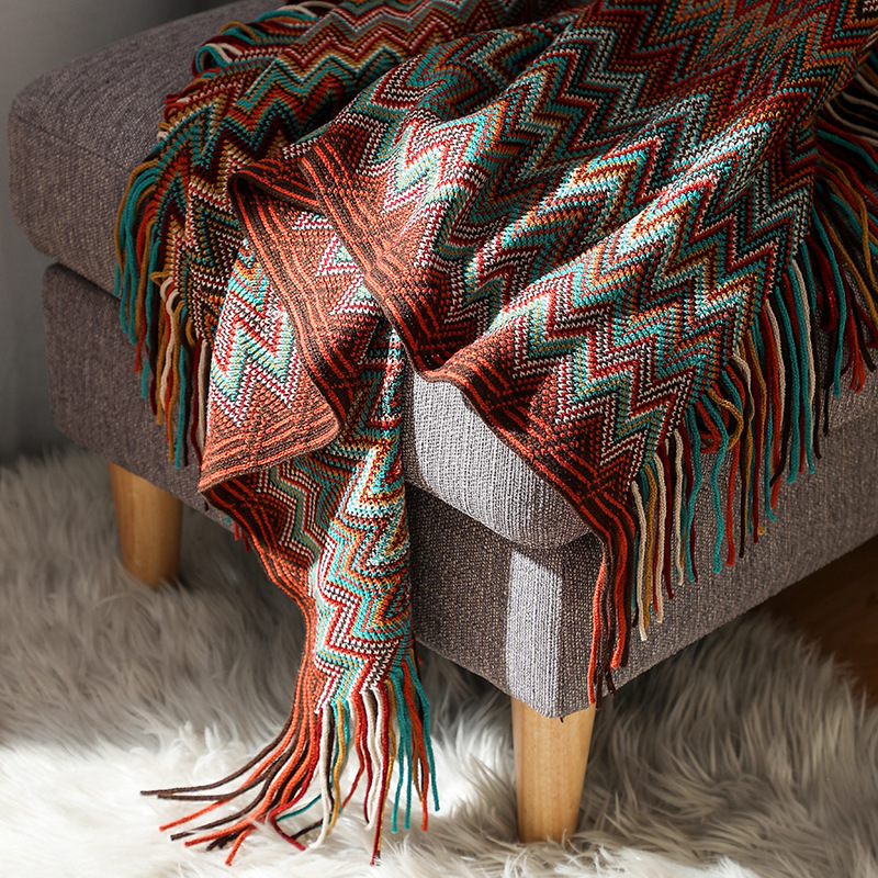 民族風幾何紋流蘇沙發毯 三色