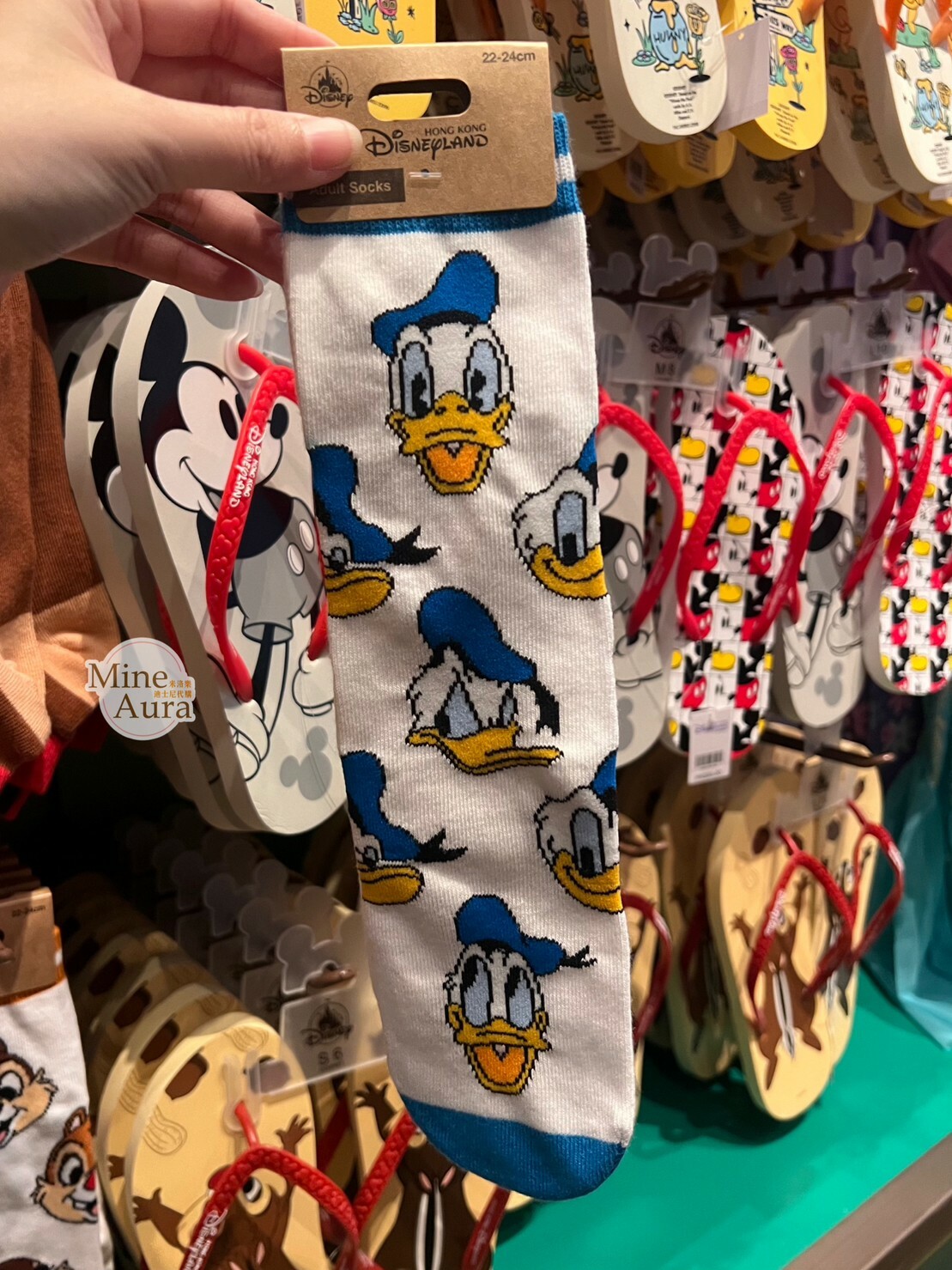 唐老鴨 Donald 大頭圖案 白底 襪子 -香港迪士尼樂園