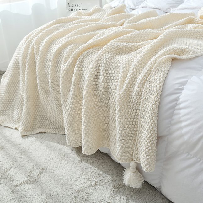 北歐素色針織流蘇沙發毯 兩色