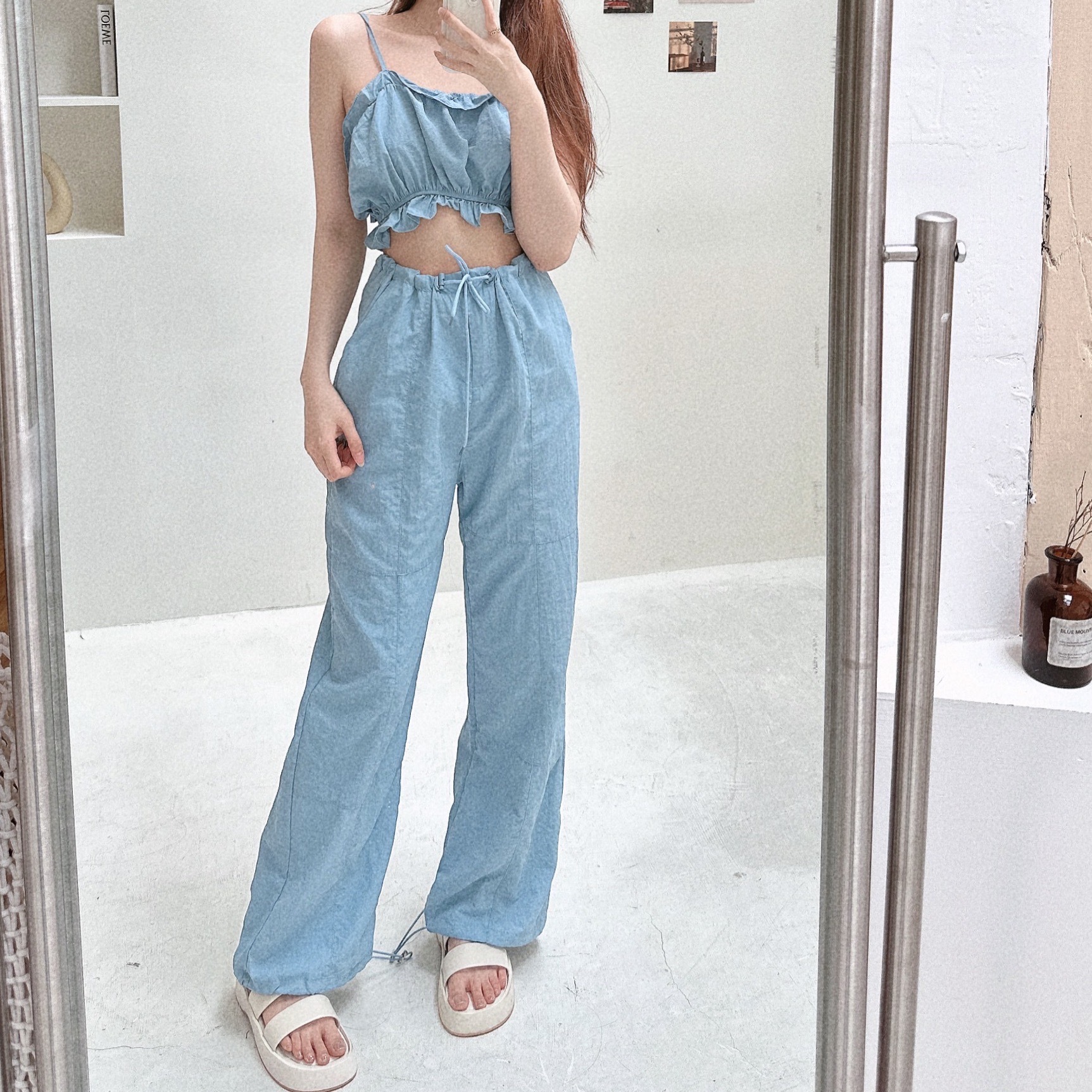 多巴胺荷葉露背工裝套裝/二色