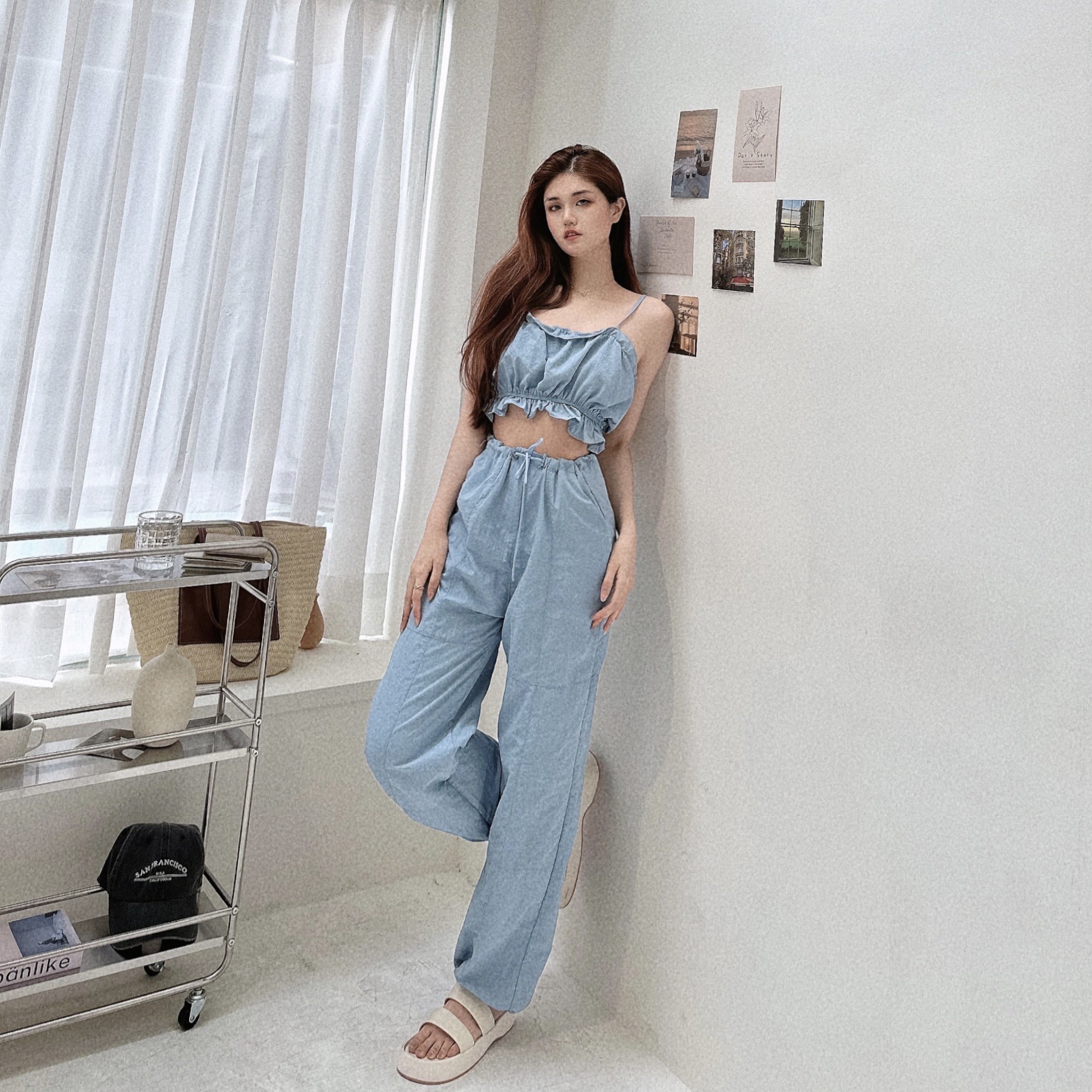 多巴胺荷葉露背工裝套裝/二色