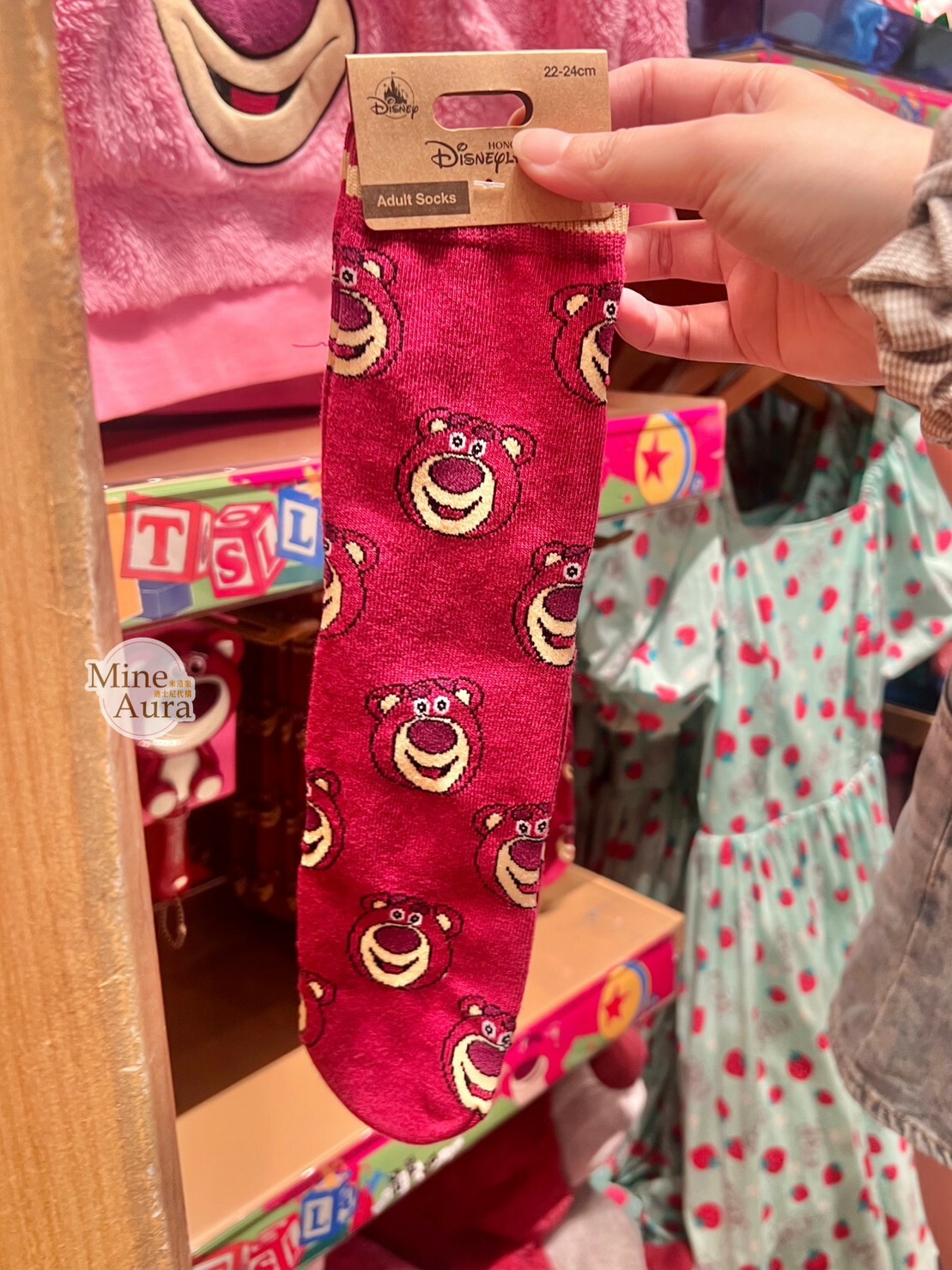 熊抱哥 Lotso 大頭圖案 桃紅色底 襪子 玩具總動員 Toy Story -香港迪士尼樂園