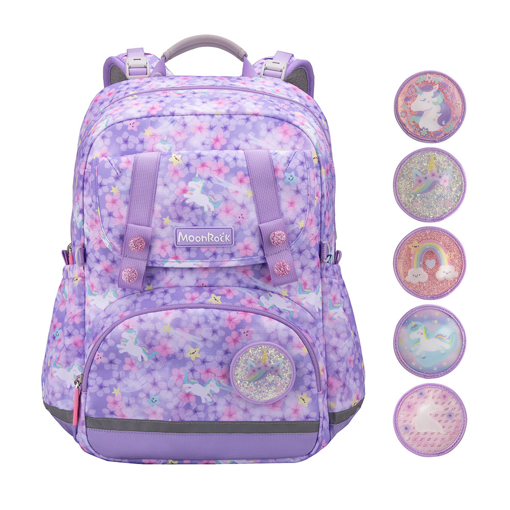 SP1 低年級 花花獨角獸 紫色 成長型護脊書包