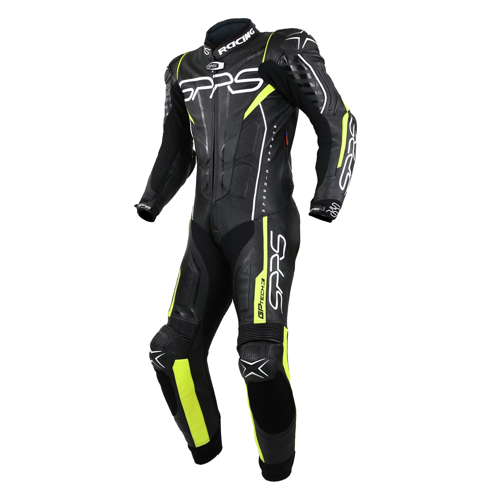 SPRS GP TECH3 Leather suit 黑螢光黃 競技 連身皮衣