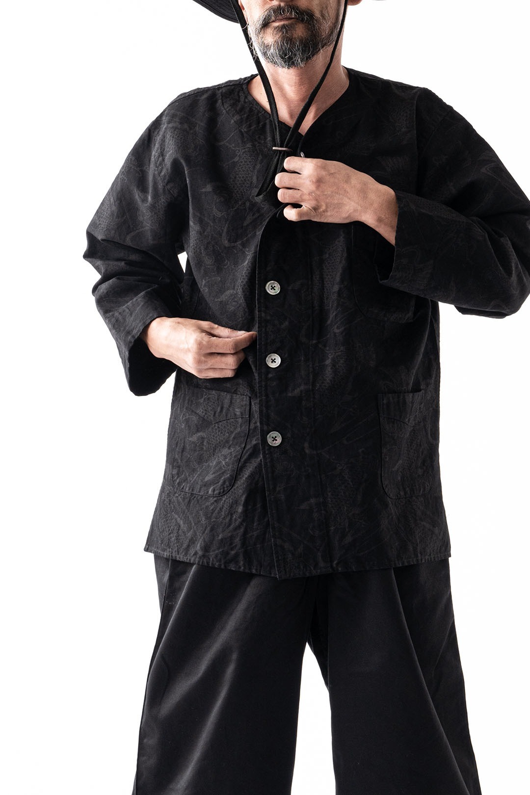 Black Sign “Climbing Carp”Late Night Shirt / Black Chambray