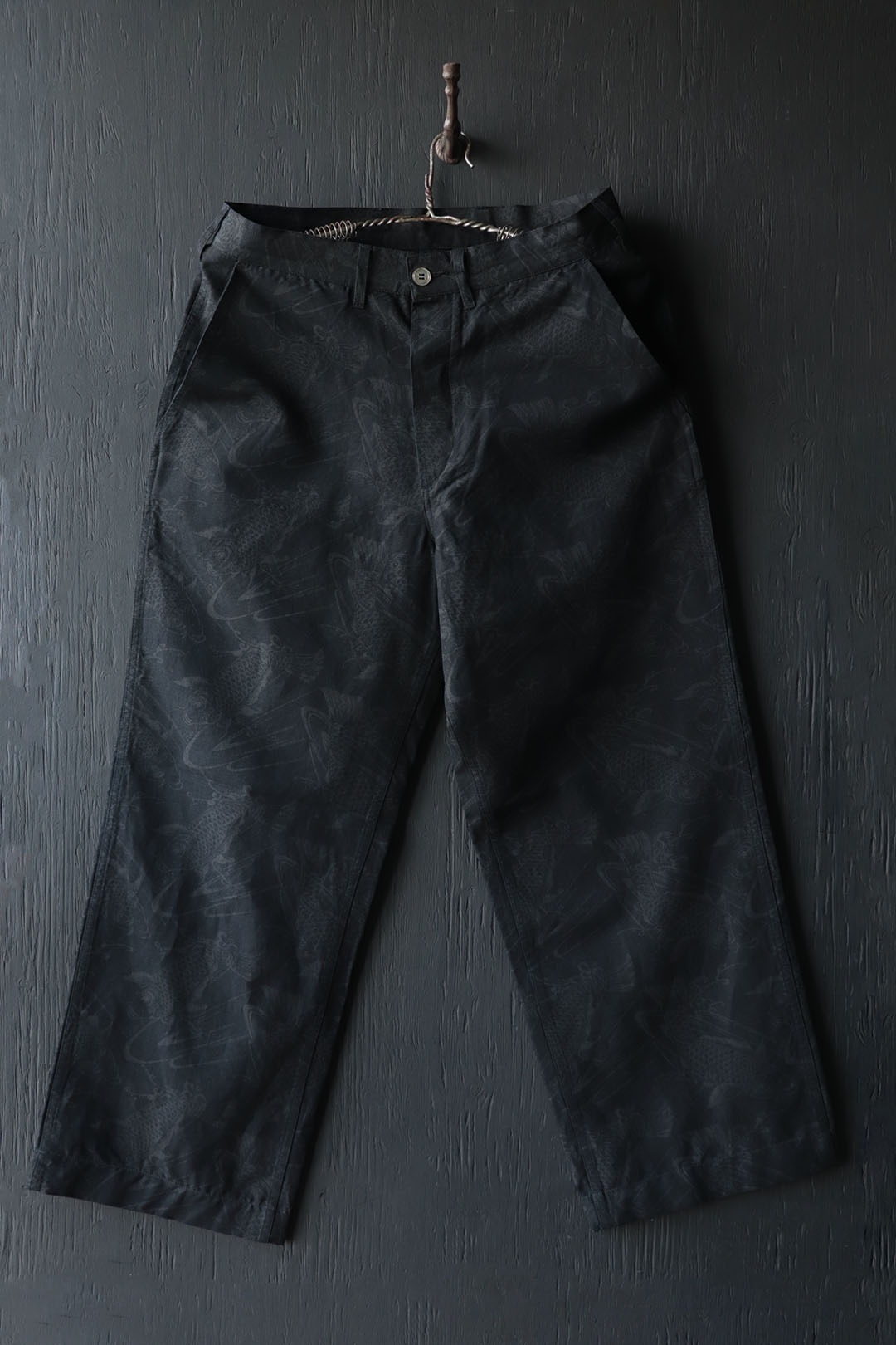 Black Sign “Climbing Carp”Adjustable Waist Trousers / Black Chambray