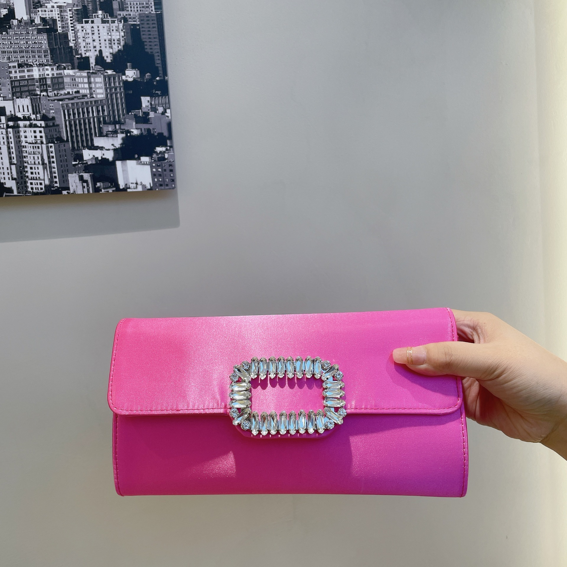 水鑽方釦 緞面手拿/單肩包(4色)