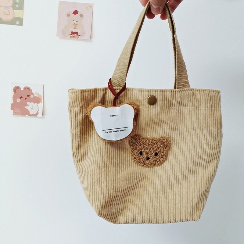 《2655》韓國刺繡小熊燈心絨手提袋