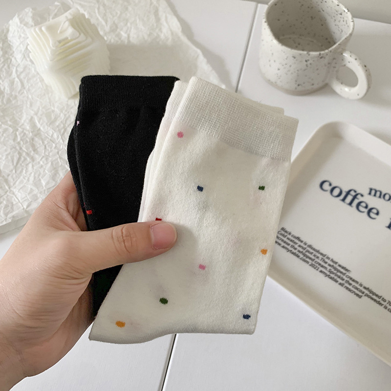 《2656》♾️百搭彩色點點中筒襪