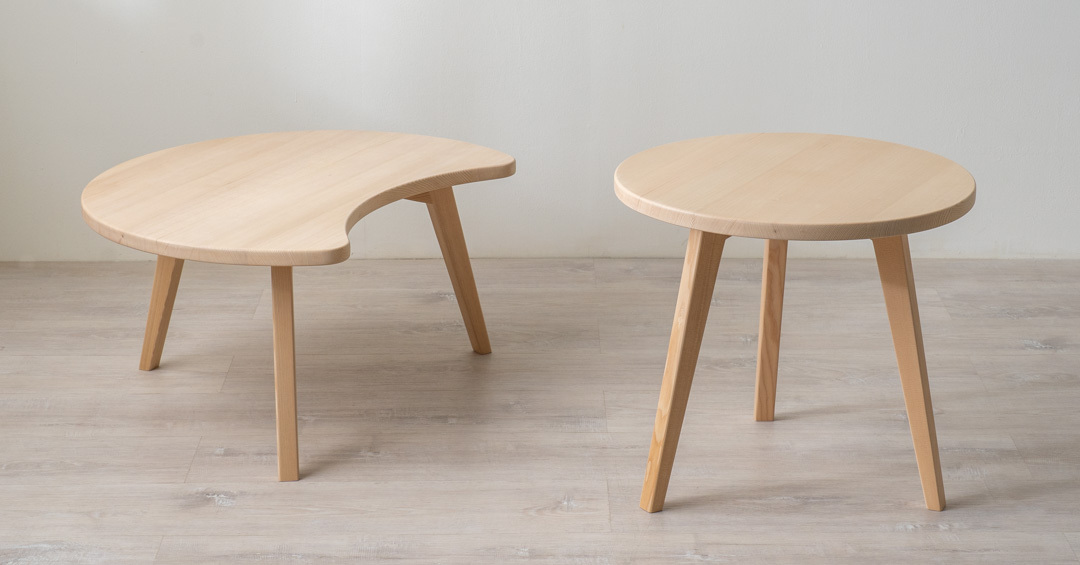 太陽と月テーブル/太陽・月・星をモチーフにした幻想的なテーブル・カフェテーブル 受注生産】月の軌跡 - 三日月と満月ツインローテーブル/サイドテーブル