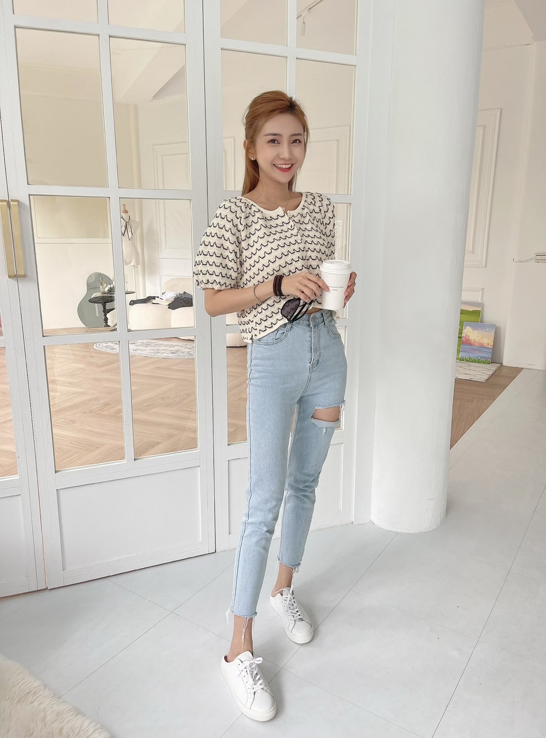 🔥06.28直播新品］💥闆娘ㄉ命定款］🇰🇷正韓超可愛小貝殼紋縮口袖兩穿小外套（黑色/兩色）