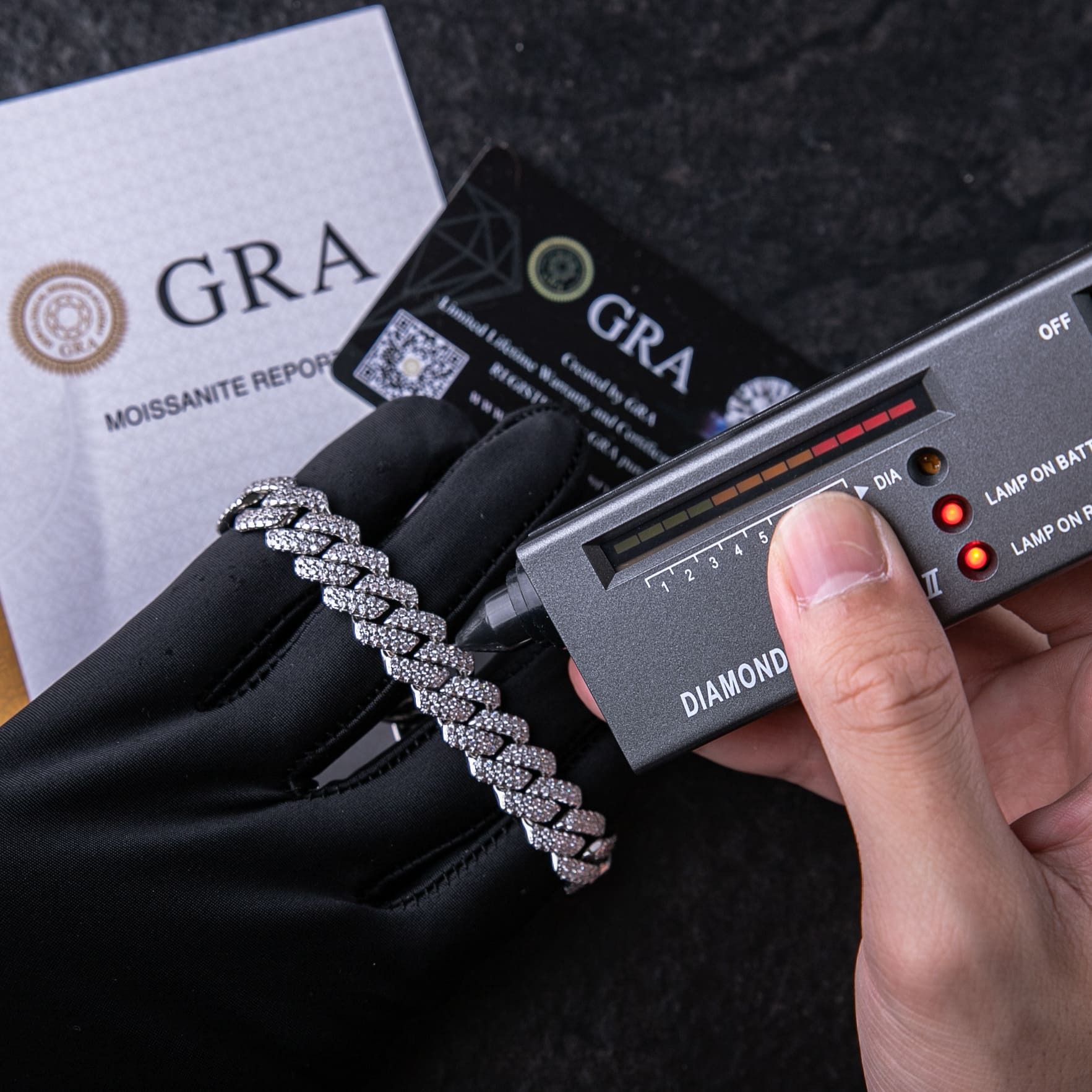 925純銀莫桑石14mm滿鑲菱形古巴手鍊