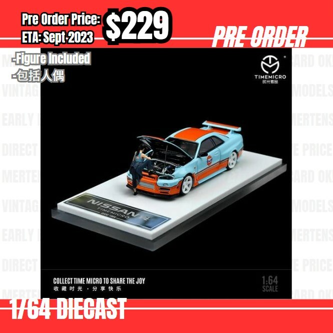 PO-$229 * Time Micro * 1:64 Nissan Skyline GTR R34 Gulf w/figure [OD27/06]