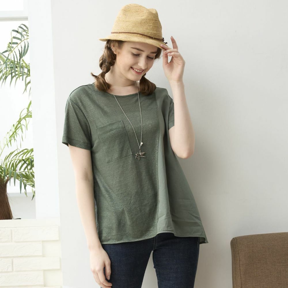 PIPPY不對稱剪接棉質上衣 墨綠