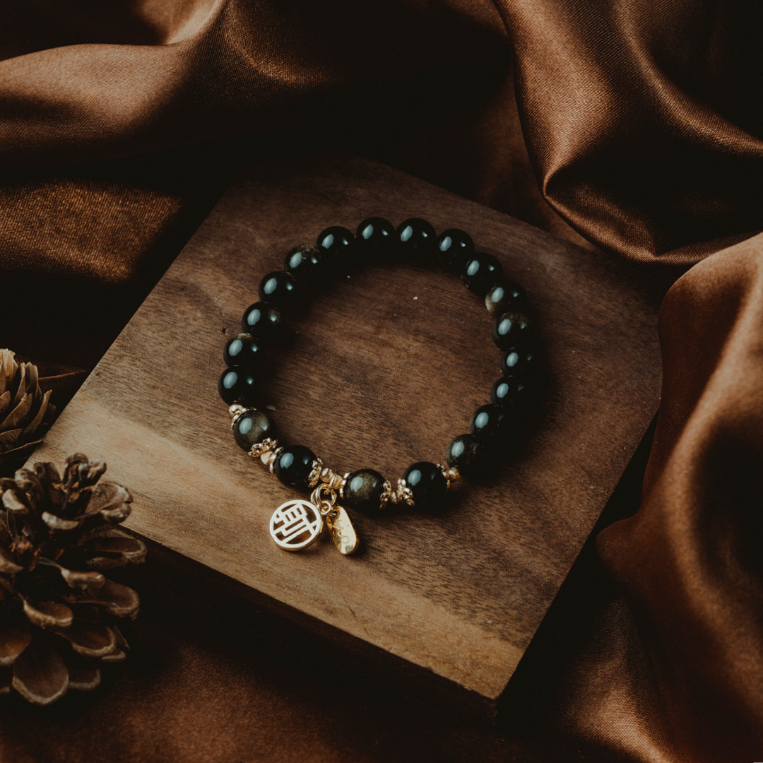 【珠璣】財運亨通-金曜石中文字水晶手鍊/水晶手串