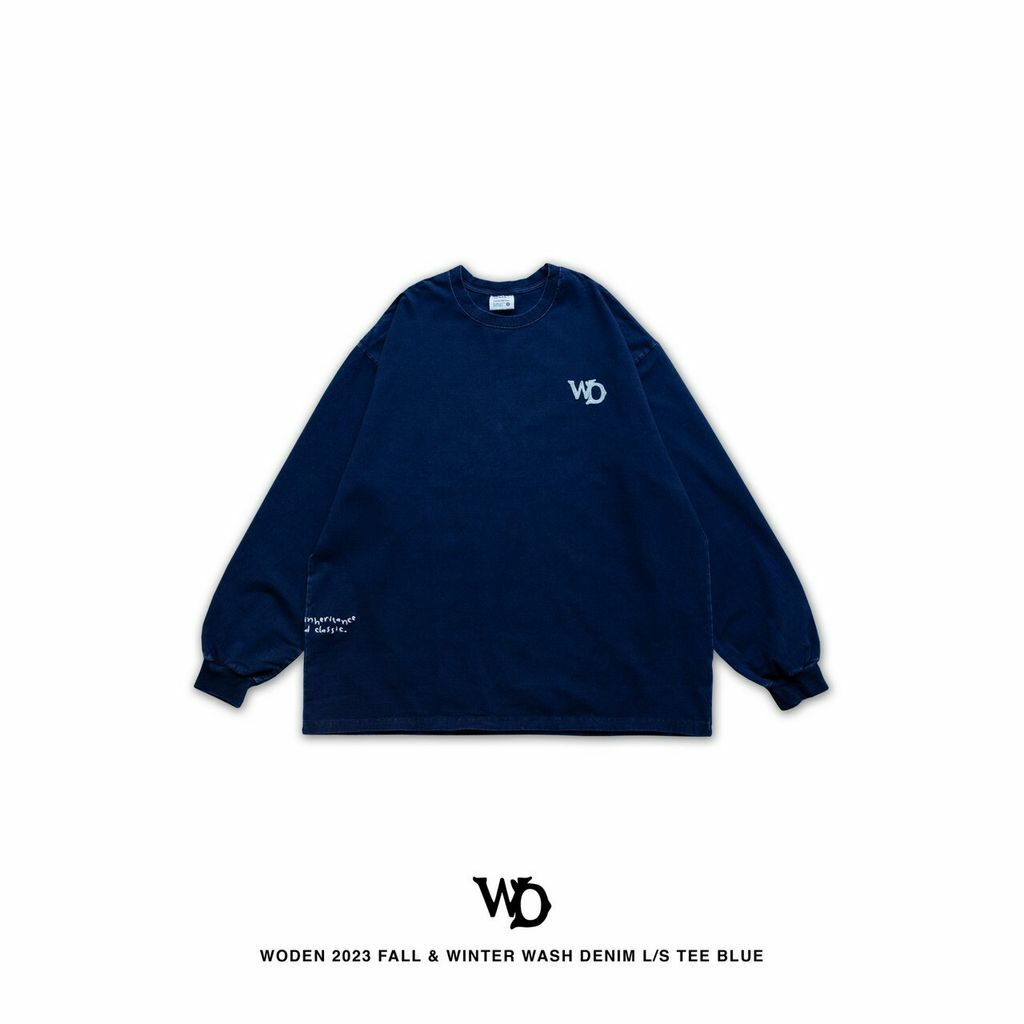 WODEN 2023 Fall & Winter Wash Denim L/S tee（BLUE)