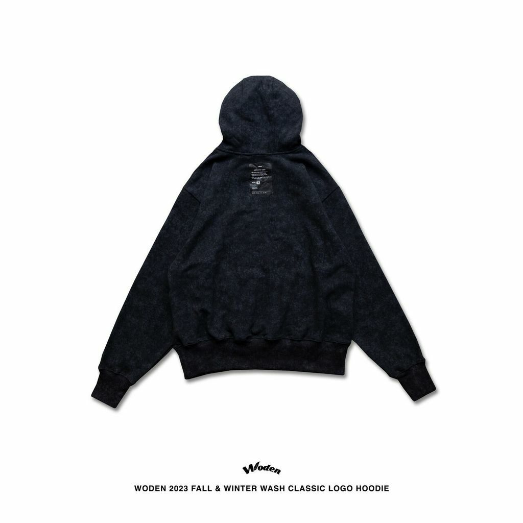 WODEN 2023 Fall & Winter Wash Classic LOGO Hoodie 黑