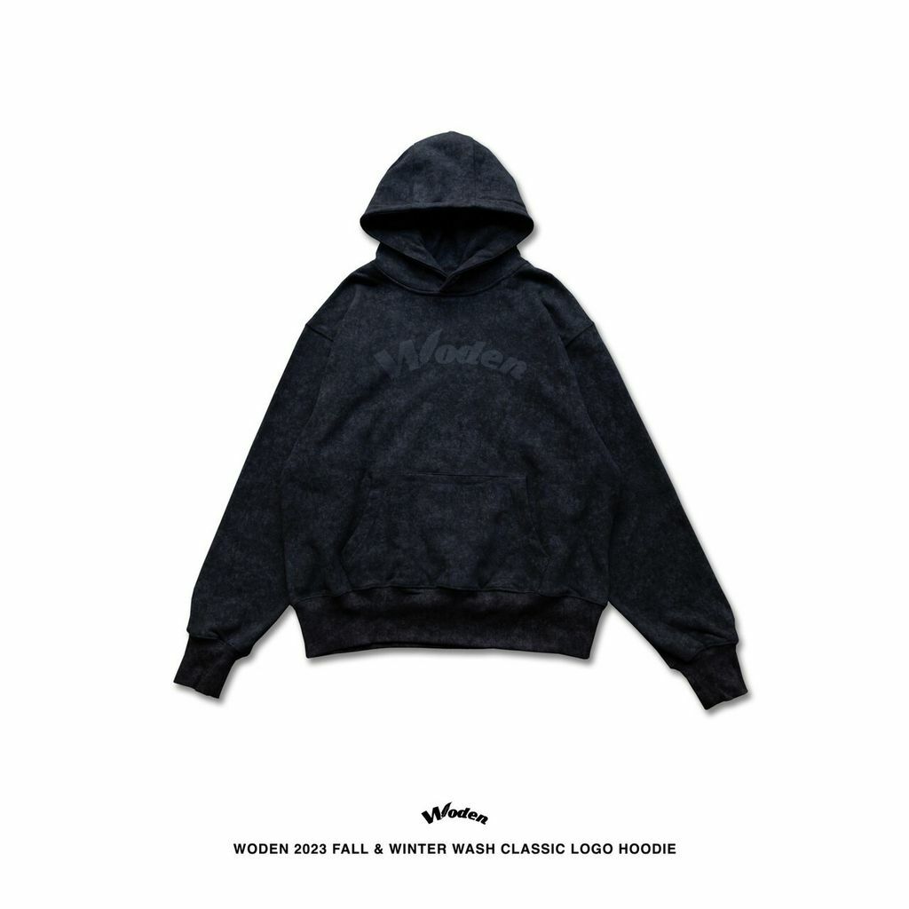 WODEN 2023 Fall & Winter Wash Classic LOGO Hoodie 黑