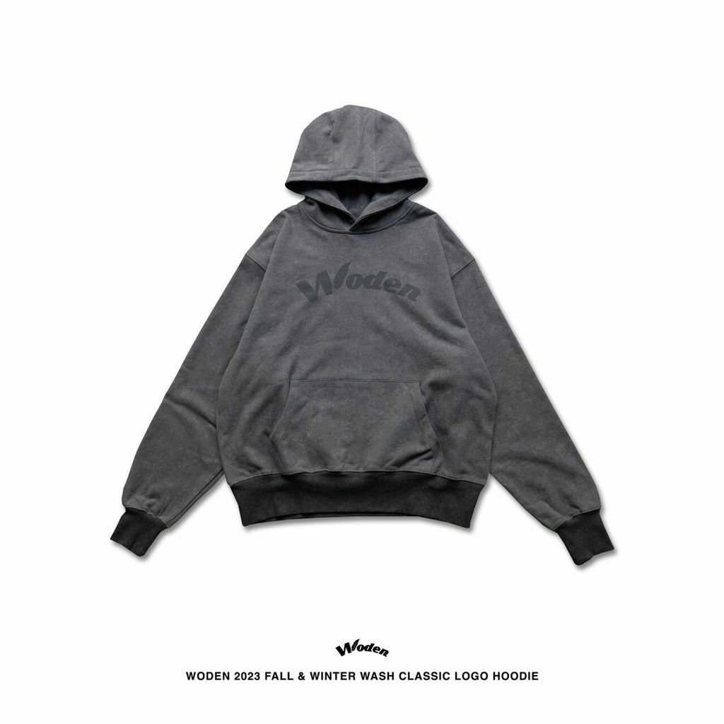 WODEN 2023 Fall & Winter Wash Classic LOGO Hoodie 灰