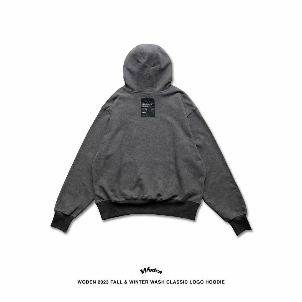 WODEN 2023 Fall & Winter Wash Classic LOGO Hoodie 灰
