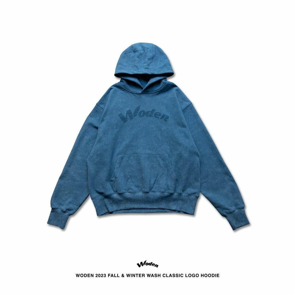 WODEN 2023 Fall & Winter Wash Classic LOGO Hoodie 藍