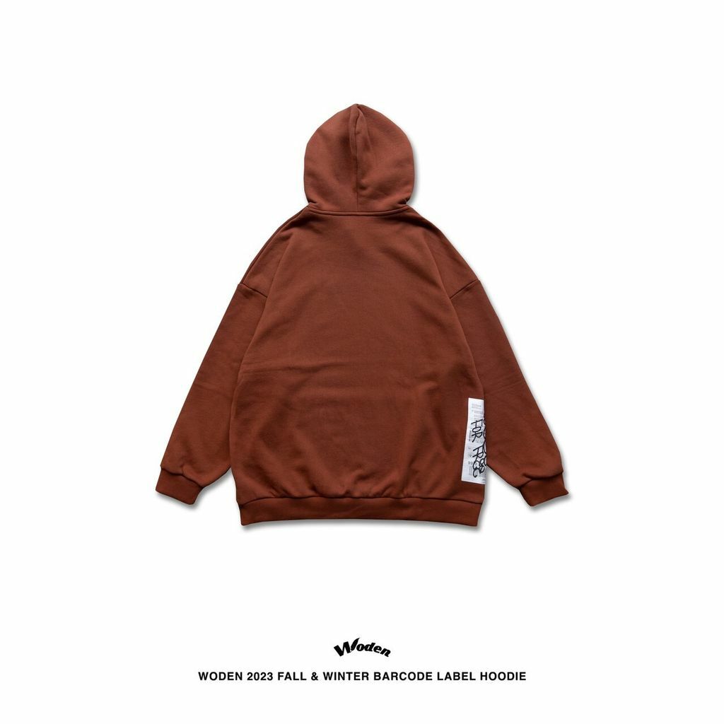 WODEN 2023 Fall & Winter barcode Label Hoodie 橘色