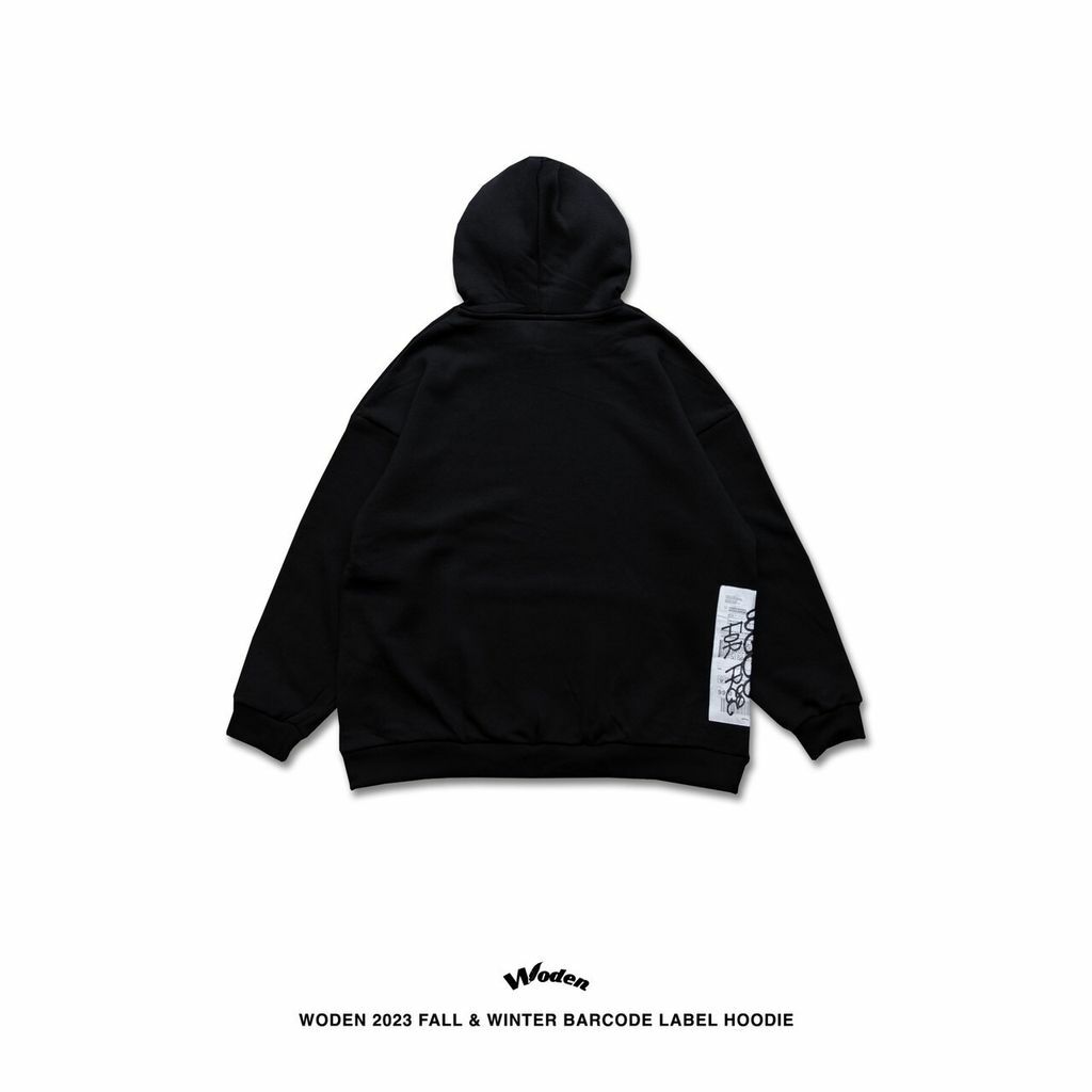 WODEN 2023 Fall & Winter barcode Label Hoodie 黑色