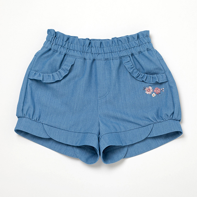 PIPPY花邊抽皺4分燈籠褲 藍