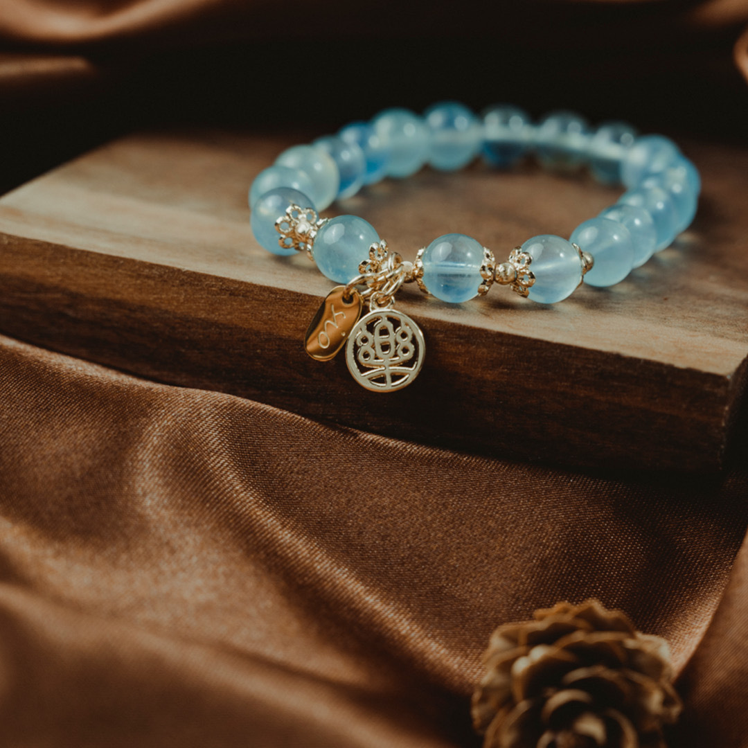 【珠璣】平安喜樂-海藍寶中文字水晶手鍊/水晶手串