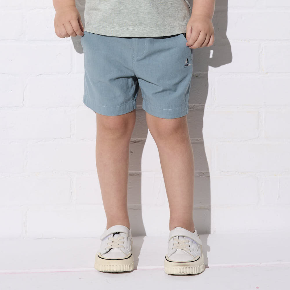 PIPPY 休閒小帆船刺繡棉麻短褲 藍綠