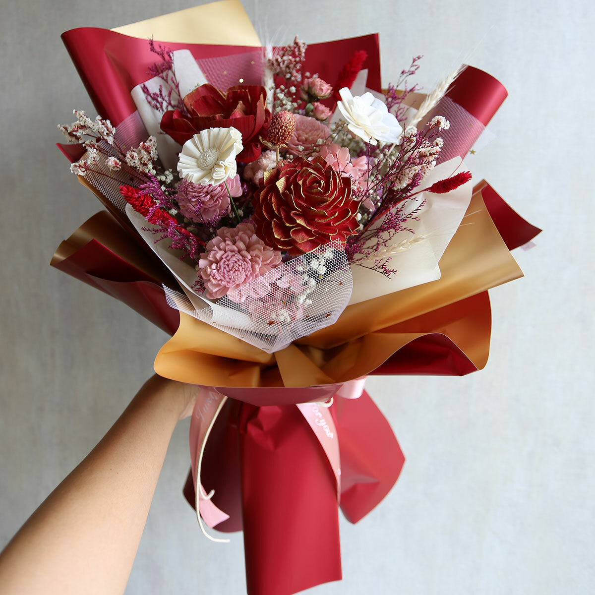 G83｜紅色系乾燥花束