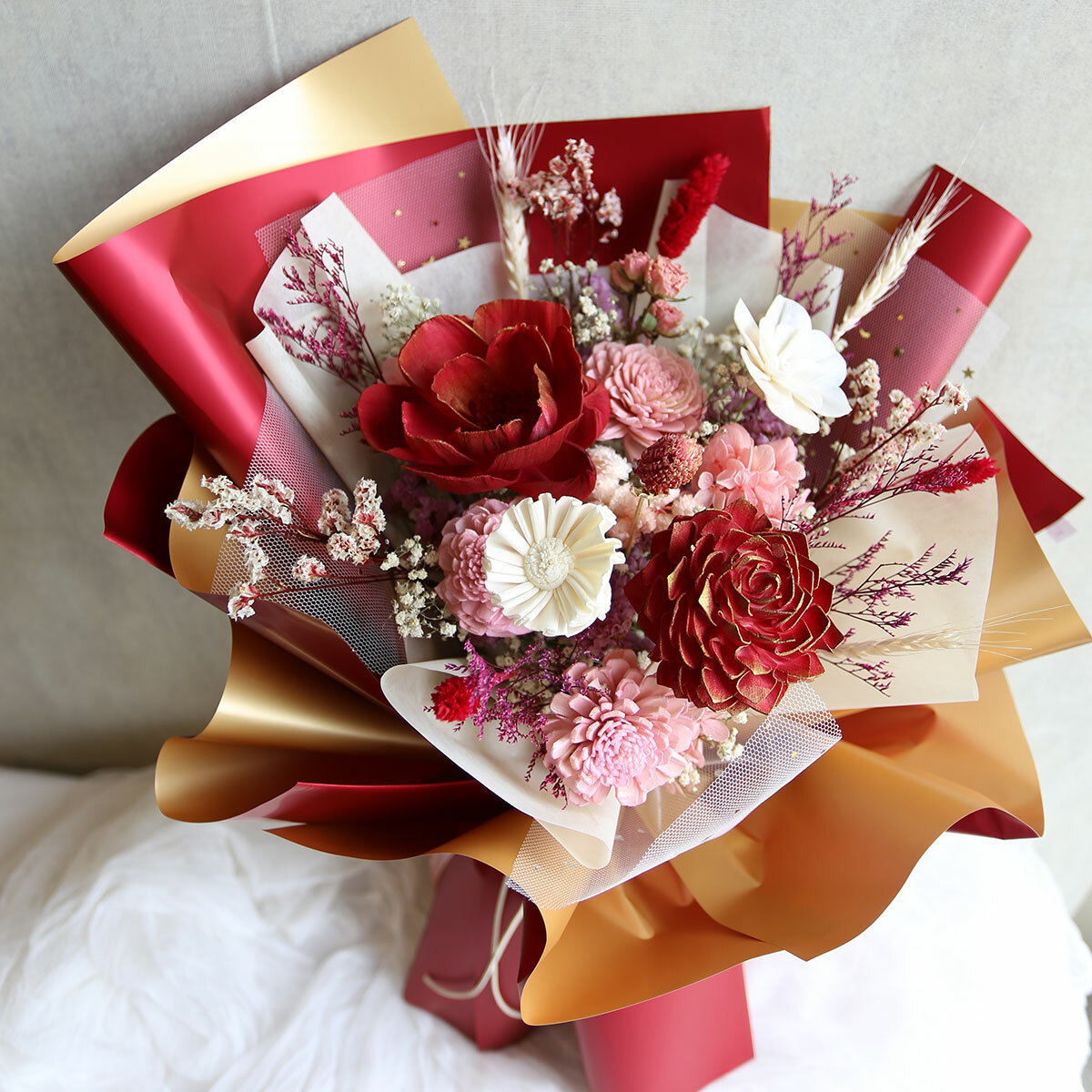 G83｜紅色系乾燥花束