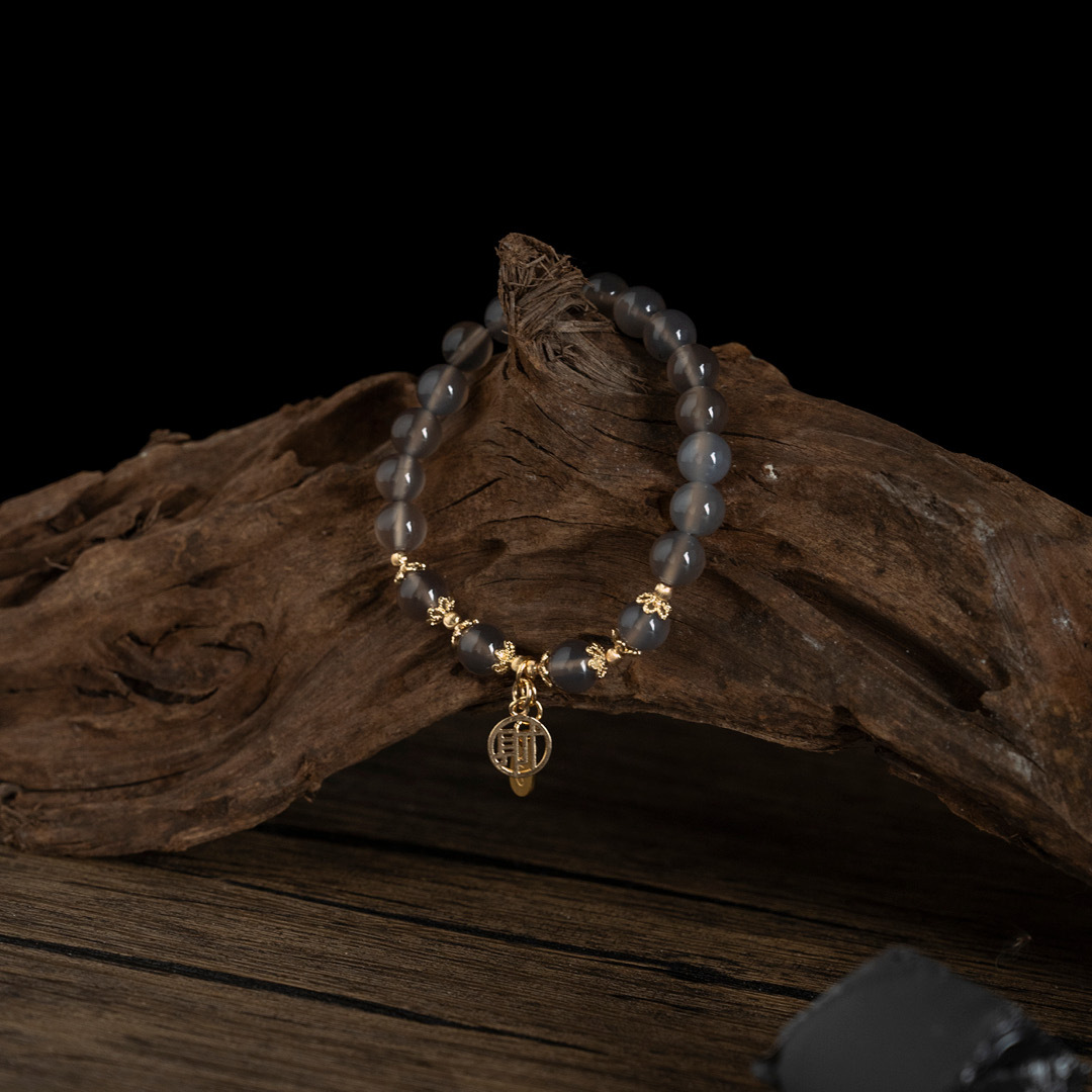 【珠璣】富貴有餘-灰瑪瑙中文字水晶手鍊/水晶手串