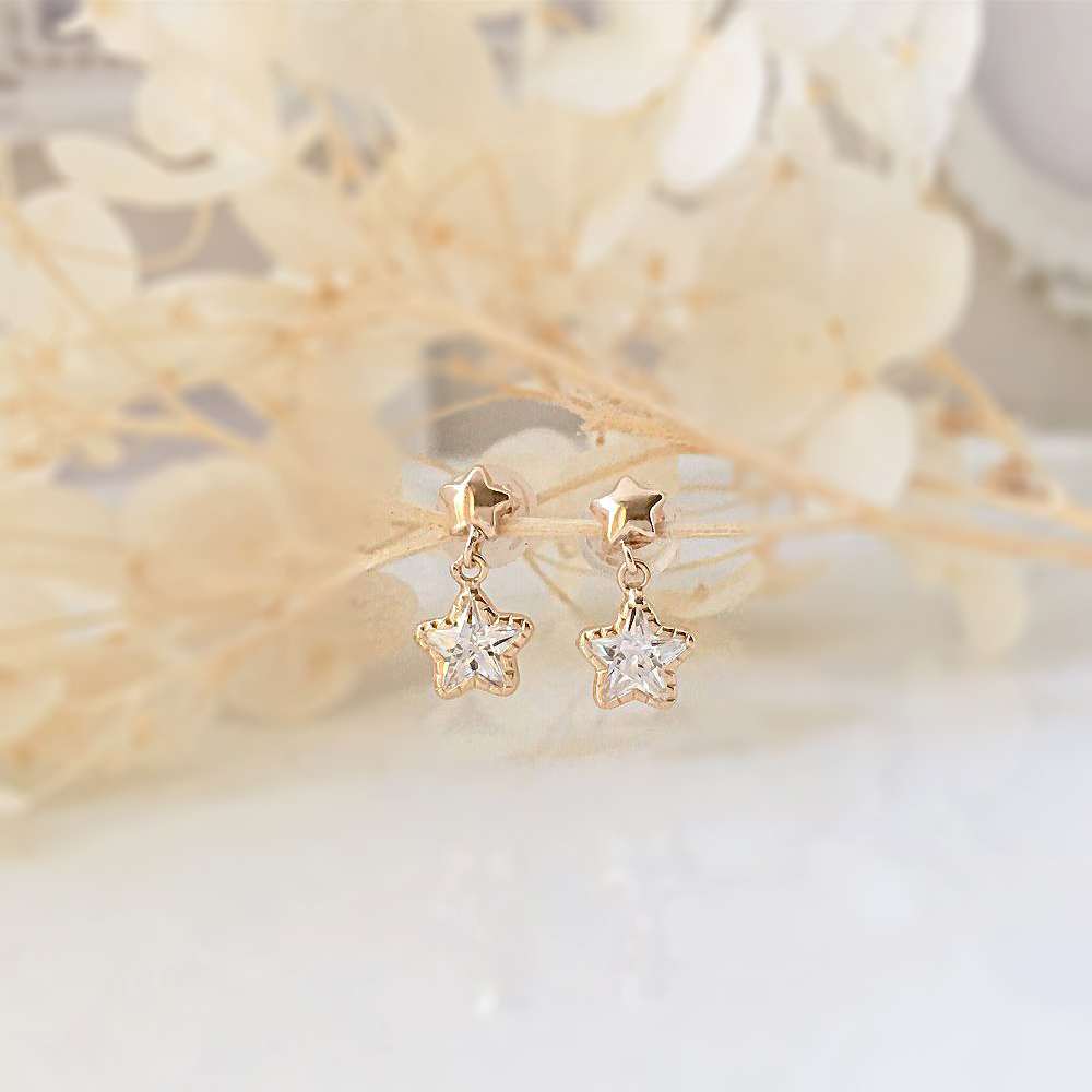 【me.luxe】K10鋯石雙星耳環