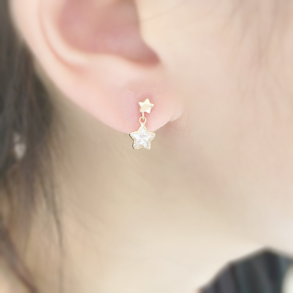 【me.luxe】K10鋯石雙星耳環