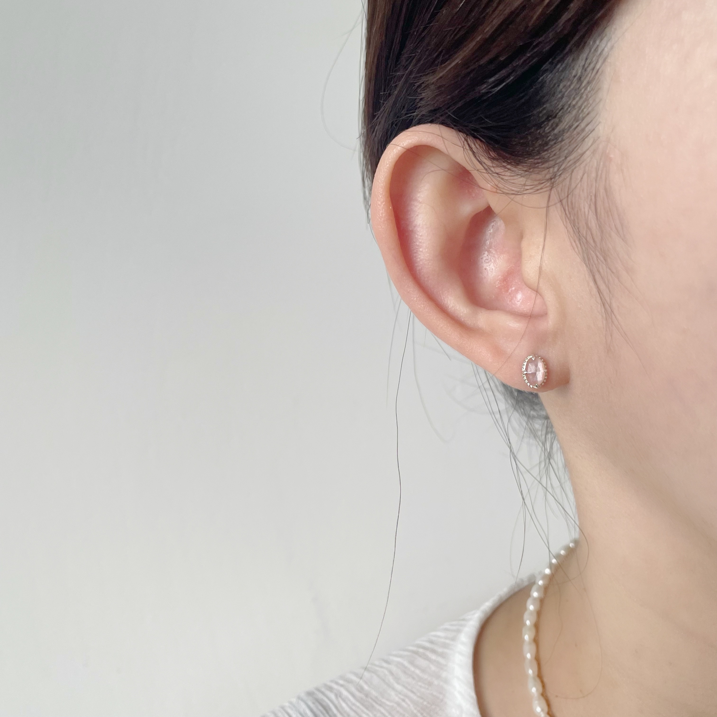 橢圓蛋撻蜜桃月光石轉珠耳環