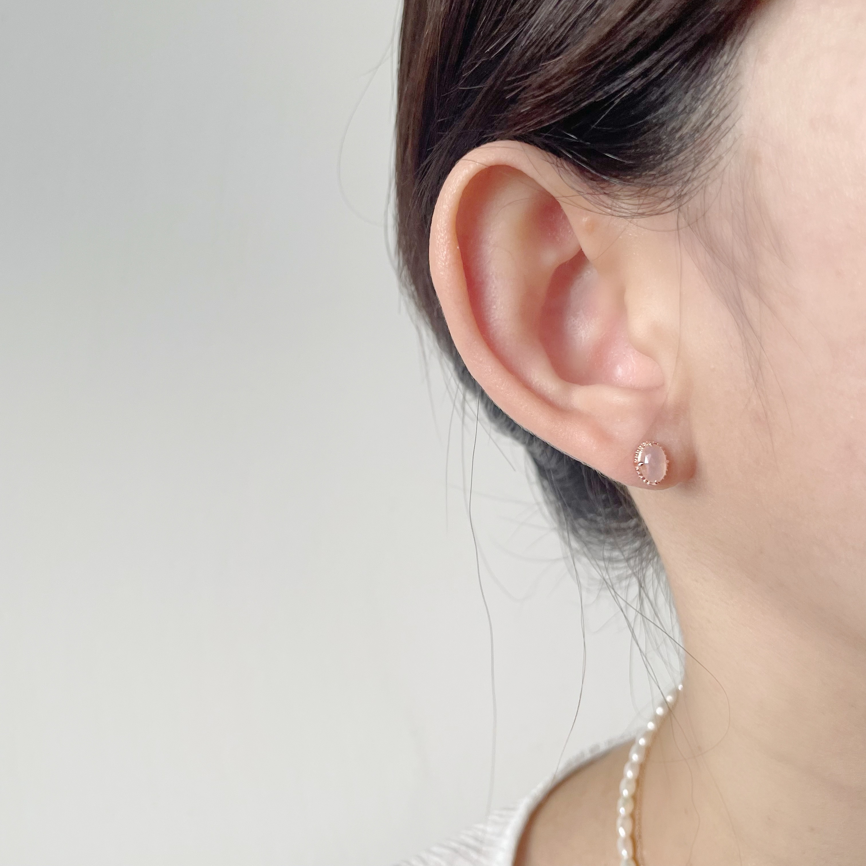 橢圓蛋撻蜜桃月光石轉珠耳環