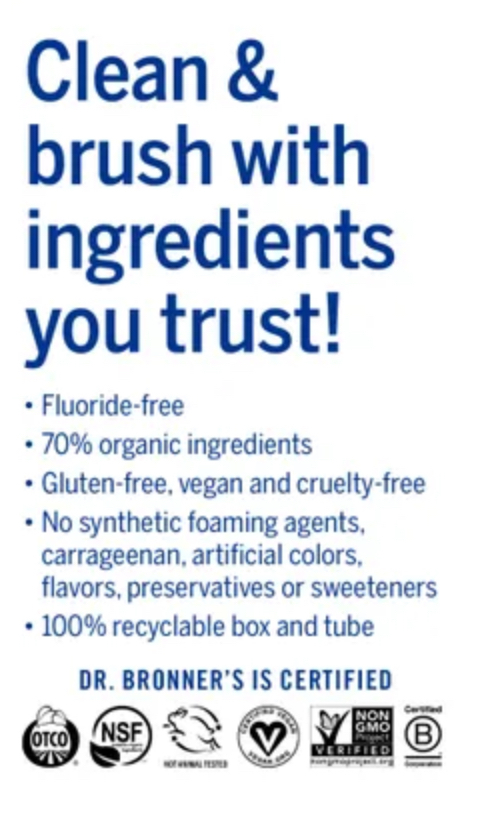 Dr Bronner‘s 有機留蘭香(spearmint)美白牙膏 (最佳使用日期為2026年12月30日)