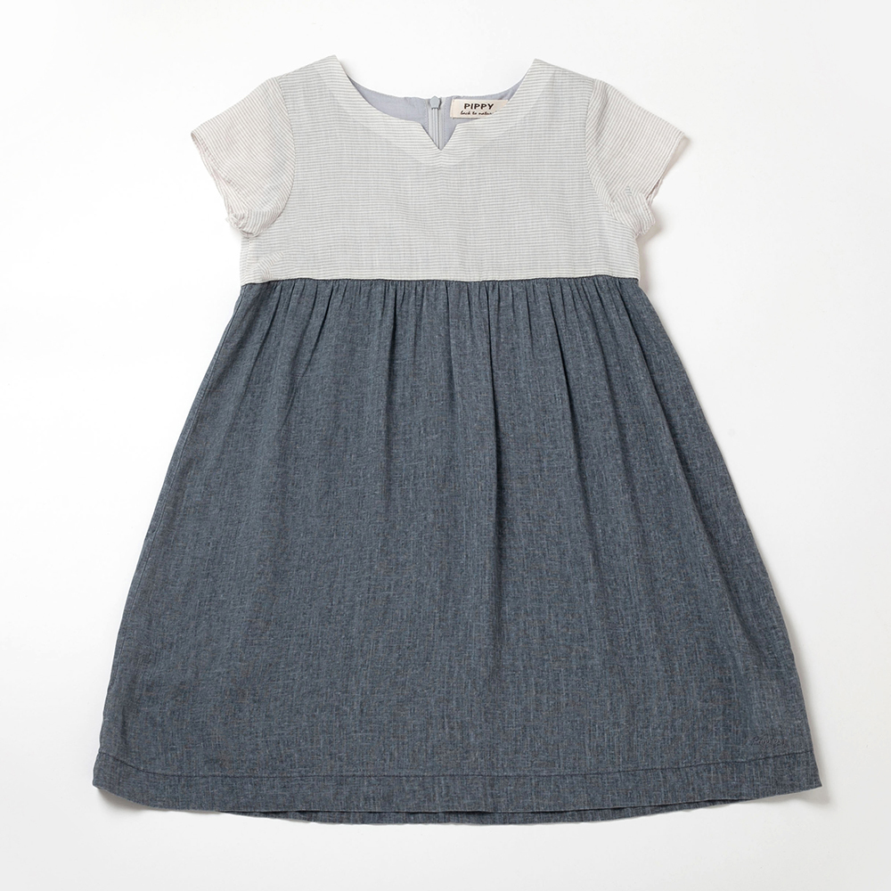 PIPPY剪接跳色棉質連身裙洋裝 灰