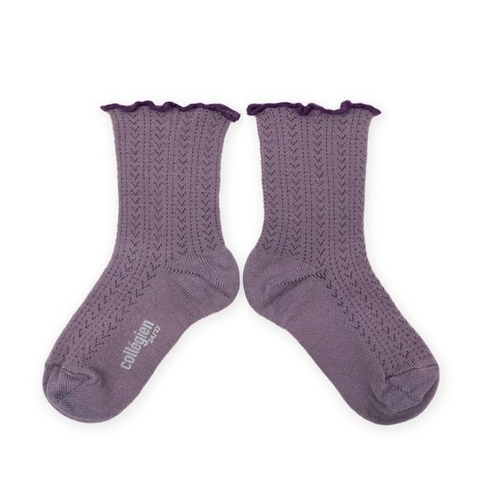COLLÉGIEN - Ambre Lettuce Trim Pointelle Merino Wool Socks（Glycine du Japon）