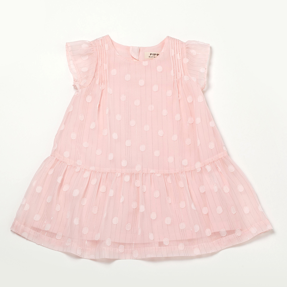 PIPPY圓點飄逸低腰洋裝 粉