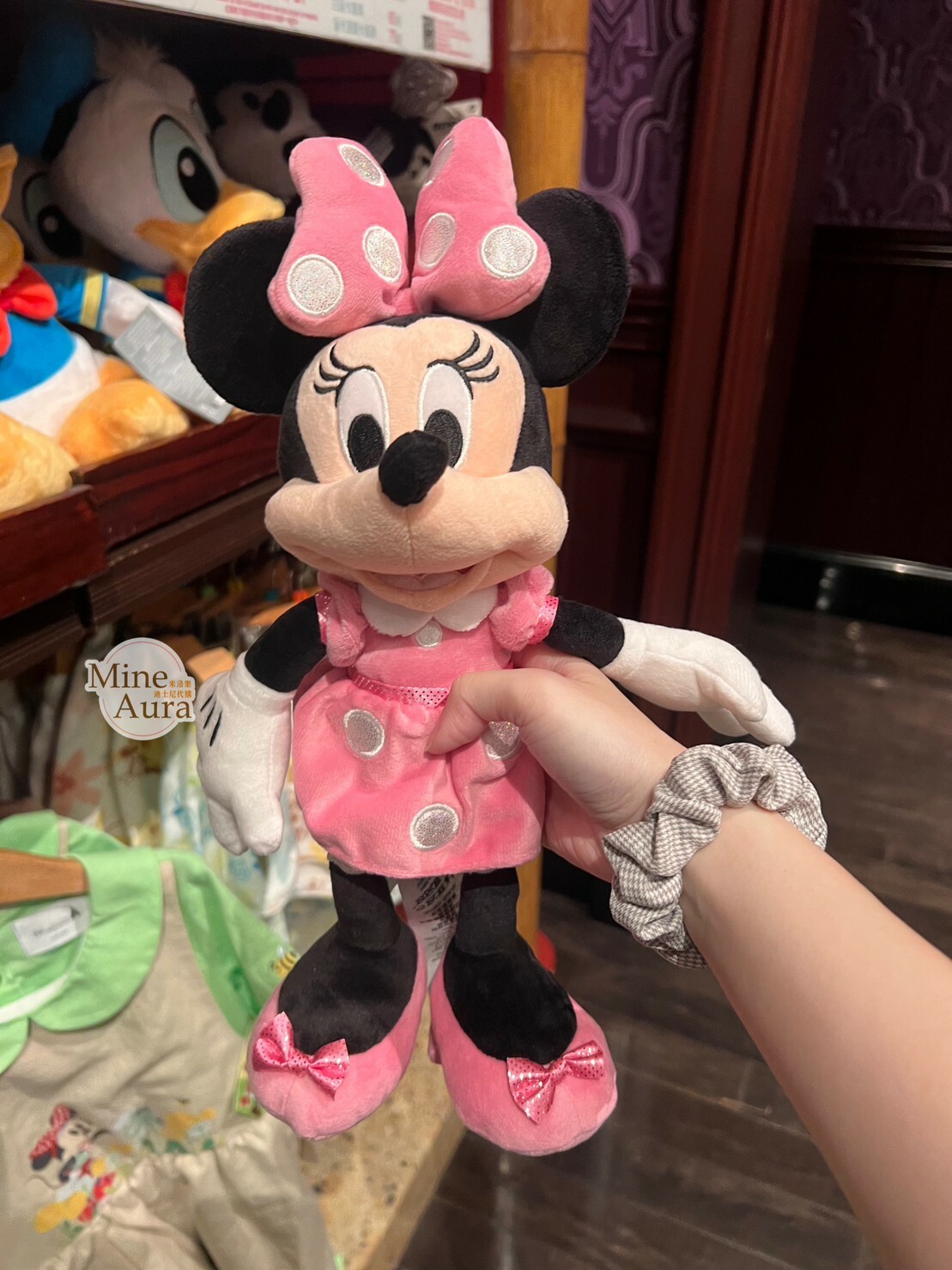 米妮 Minnie 粉色點點洋裝 絨毛 S號 娃娃 玩偶 -香港迪士尼樂園