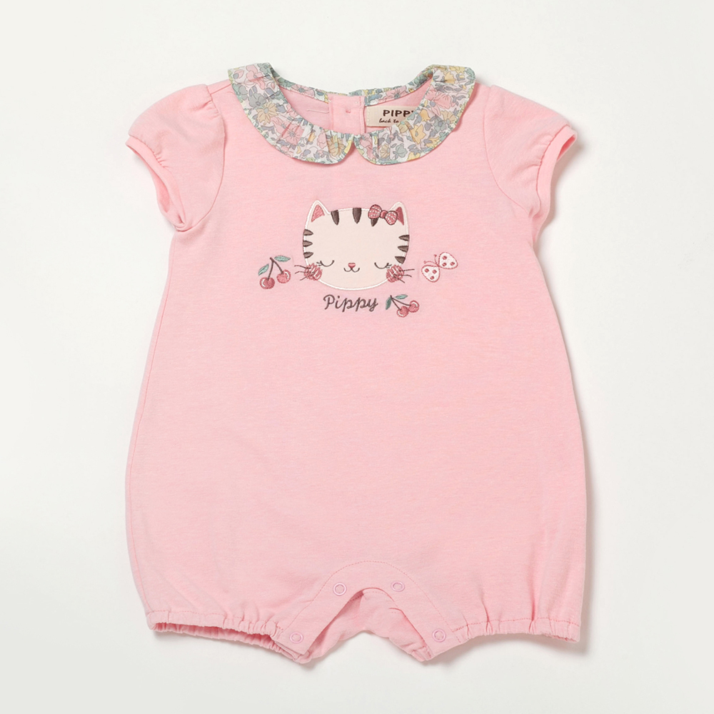 PIPPY貓咪刺繡棉質包屁衣 粉
