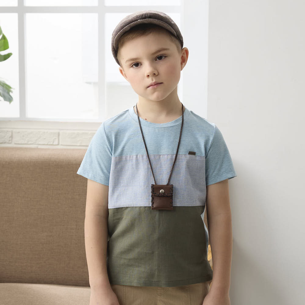 PIPPY圓領剪接棉質上衣 藍