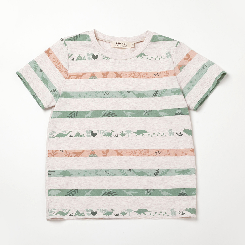 PIPPY可愛恐龍印花圓領棉質上衣 卡其